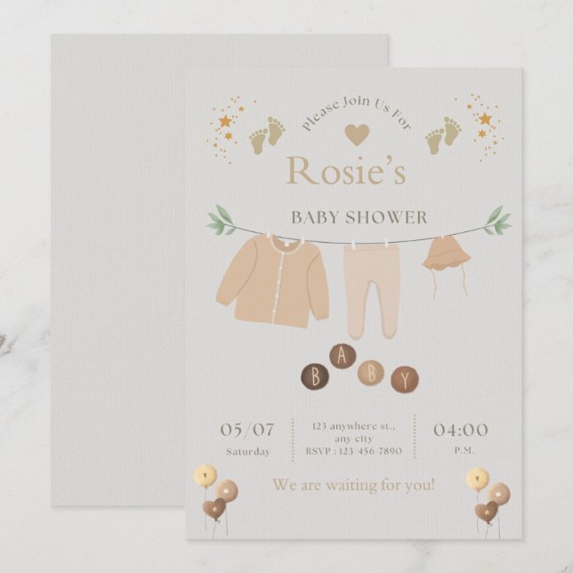 Convite de Chá de Bebê Inflável (Frente/Verso)