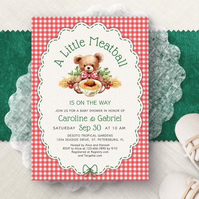 Convite de Chá de Bebê Italiano Little Meatball (Criador carregado)