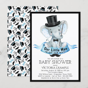 Convite de Chá de Bebê Little Man Dapper Elephant