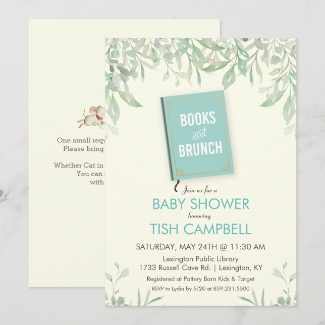 Convite de Chá de Bebê Livros e Brunch (Frente/Verso)