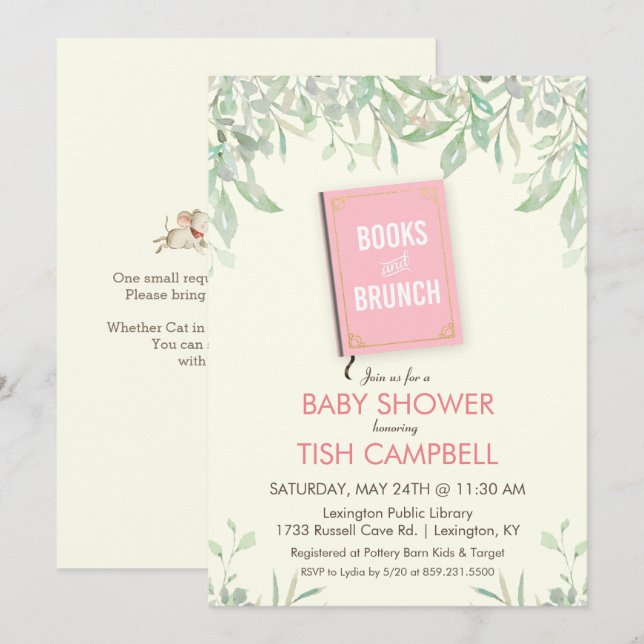 Convite de Chá de Bebê Livros e Brunch (Frente/Verso)