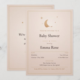 Convite de Chá de Bebê Lua e Estrelas, Bege