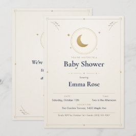 Convite de Chá de Bebê Lua e Estrelas, Dourado