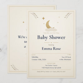 Convite de Chá de Bebê Lua e Estrelas, Marfim