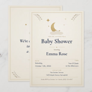 Convite de Chá de Bebê Lua e Estrelas, Marfim