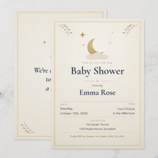 Convite de Chá de Bebê Lua e Estrelas, Marfim