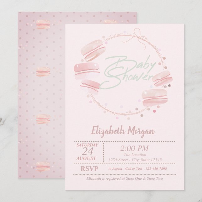 Convite de Chá de Bebê Macarons (Frente/Verso)