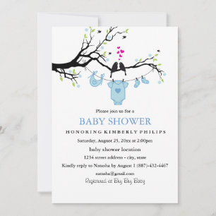 Convite de Chá de Bebê Masculino Love Birds