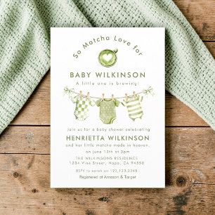 Convite de Chá de Bebê Matcha Love Verde Branco