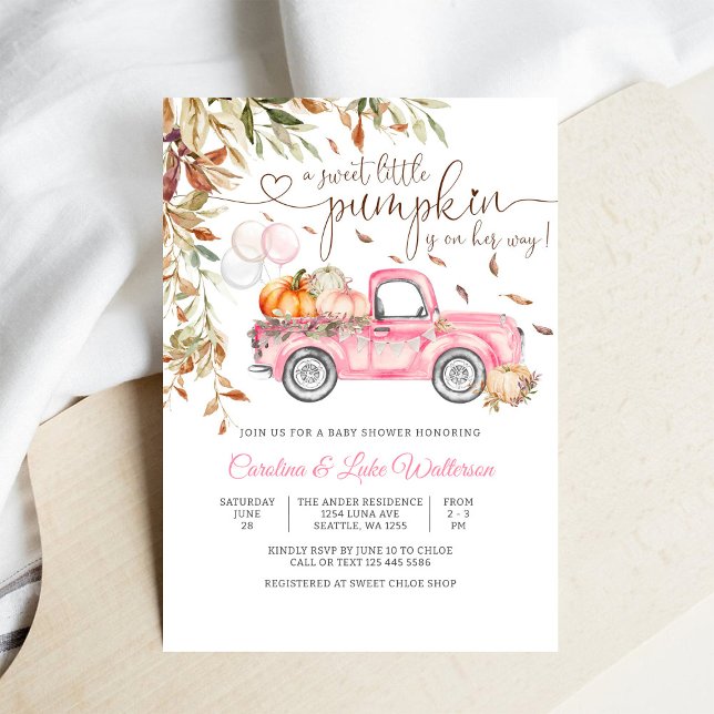 Convite de Chá de Bebê Menina Caminhão Abobrinha (Criador carregado)
