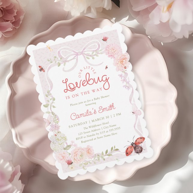 Convite de Chá de Bebê Menina com Laço Floral Love (Criador carregado)