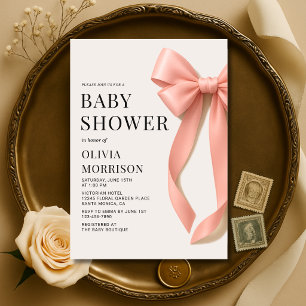 Convite de Chá de Bebê Menina com Laço Rosa