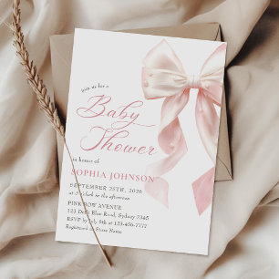 Convite de Chá de Bebê Menina com Laço Rosa
