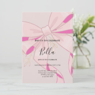 Convite de Chá de Bebê Menina com Laço Rosa