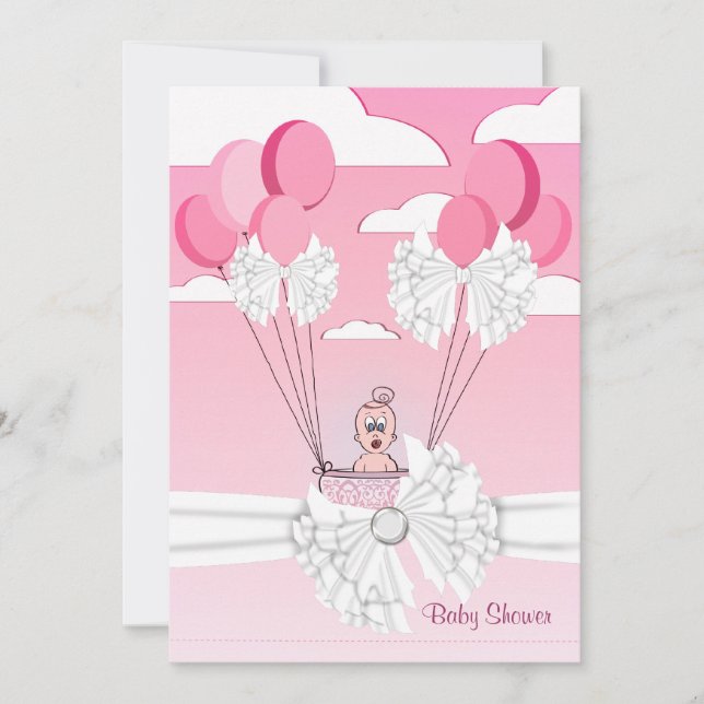 Convite de Chá de Bebê Menina com Laço Rosa Branco (Frente)