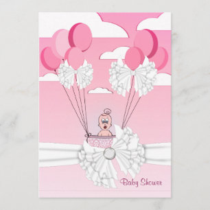 Convite de Chá de Bebê Menina com Laço Rosa Branco