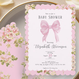 Convite de Chá de Bebê Menina com Laço Rosa Elegan