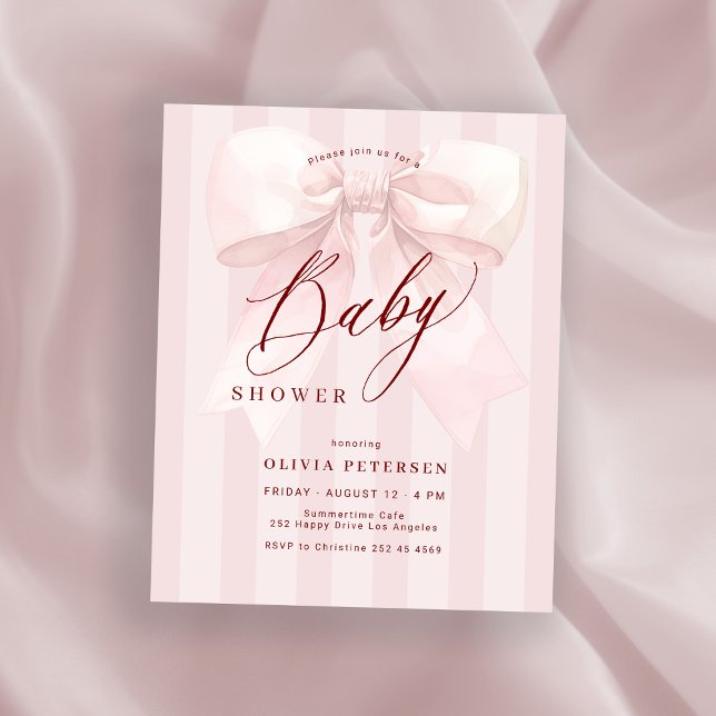 Convite de chá de bebê menina com laço rosa orçame (Criador carregado)