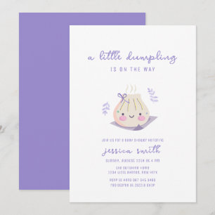 Convite de Chá de Bebê Menina Com Laço Roxo Kawaii