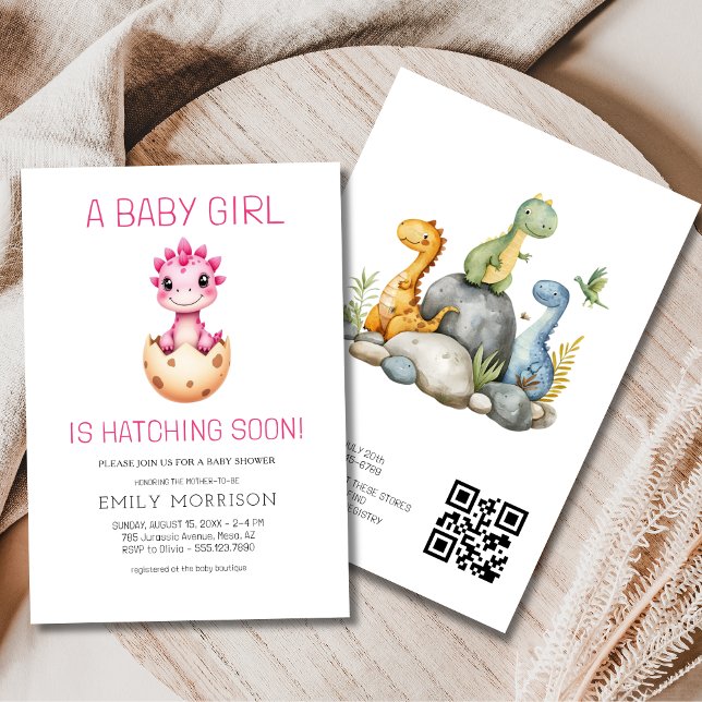 Convite de Chá de Bebê Menina Dinossauro Nasce Log (Criador carregado)