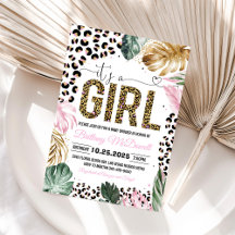 Convite de Chá de Bebê Menina Estampa de Leopardo