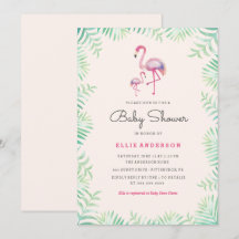 Convite de Chá de Bebê Menina Flamingo Rosa