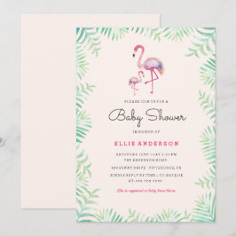 Convite de Chá de Bebê Menina Flamingo Rosa