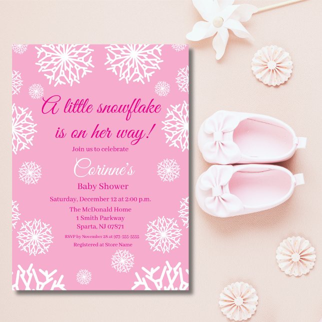 Convite de chá de bebê menina floco de neve rosa (Criador carregado)