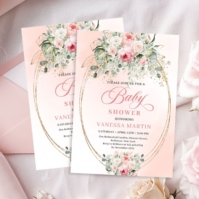 Convite de Chá de Bebê Menina Floral Boêmio Rosa (Bohemian Blush Floral Girl Baby Shower Invite)