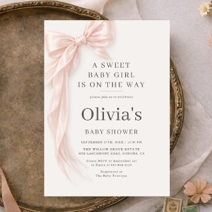 Convite de Chá de Bebê Menina Fofa Coquette Bow