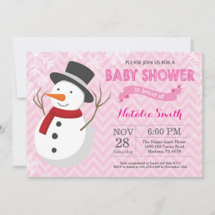 Convite de Chá de Bebê Menina Homem de Neve Rosa d