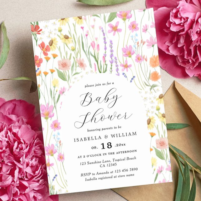 Convite de Chá de Bebê Menina Jardim de Flores Sil (Criador carregado)
