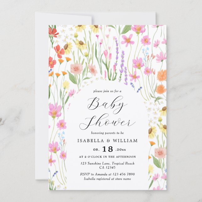 Convite de Chá de Bebê Menina Jardim de Flores Sil (Frente)