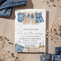 Convite de Chá de Bebê Menina Jeans Azul