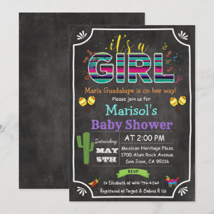 Convite de Chá de Bebê Menina Mexicana Fiesta