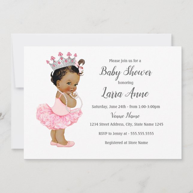 Convite de Chá de Bebê Menina Princesa Rosa Étnico (Frente)