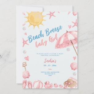 convite de chá de bebê menina rosa brisa da praia