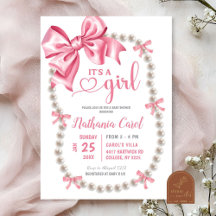 Convite de Chá de Bebê Menina Rosa Coquette