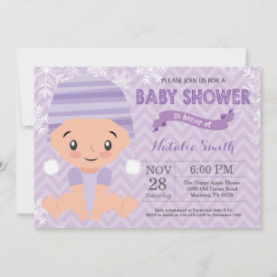 Convite de Chá de Bebê Menina Roxo de Inverno