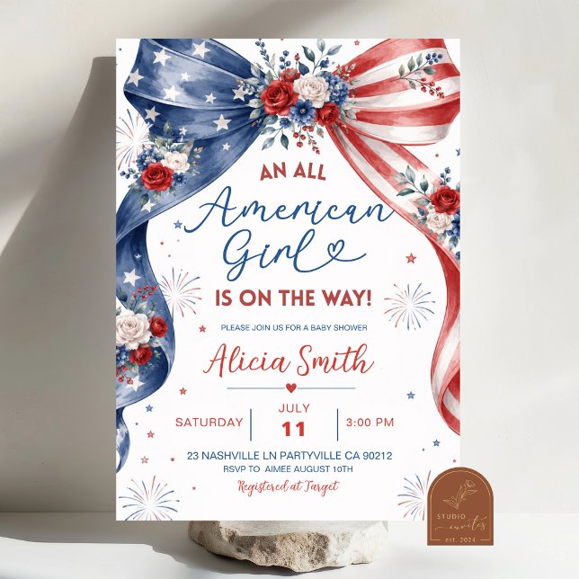 Convite de Chá de Bebê Menina Típica Americana (Criador carregado)