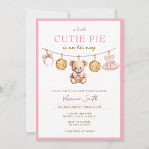 Convite de Chá de Bebê Menina Urso Cutie Pie