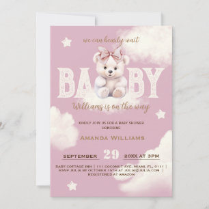 Convite de Chá de Bebê Menina Urso de Arco Bearly