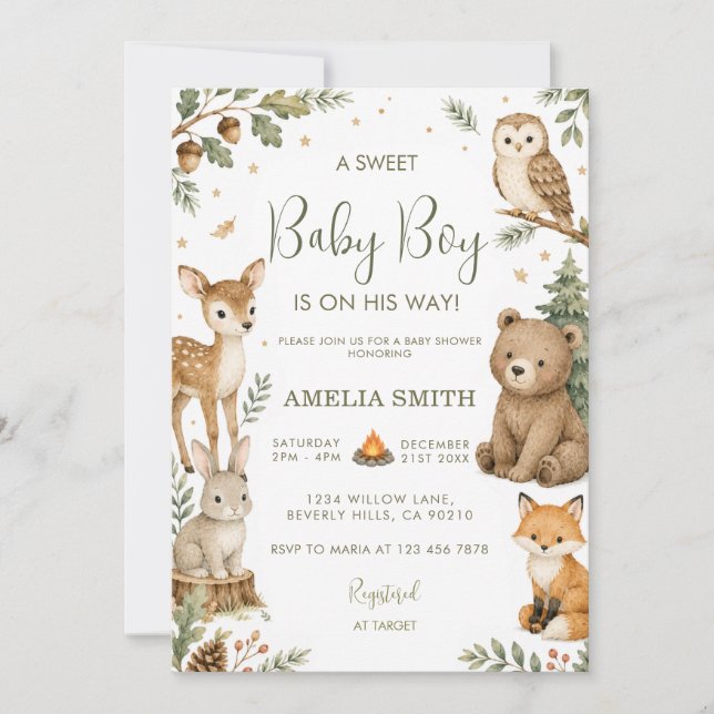 Convite de Chá de Bebê Menino Animais Safari na Se (Frente)