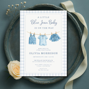 Convite de Chá de Bebê Menino Blue Jean Baby Roupa