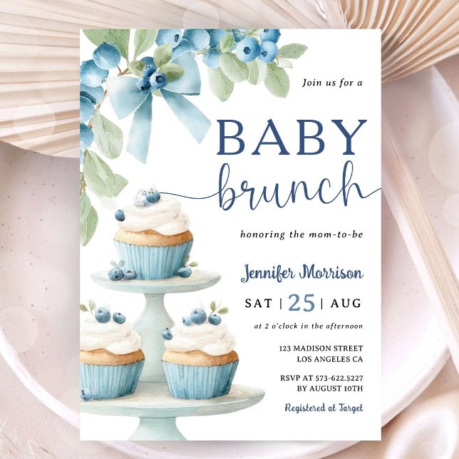 Convite de Chá de Bebê Menino Blueberry Baby Brunc (Criador carregado)