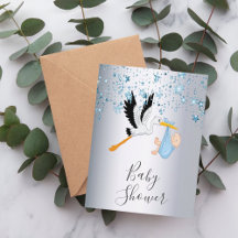 Convite de chá de bebê menino com estrelas azuis e