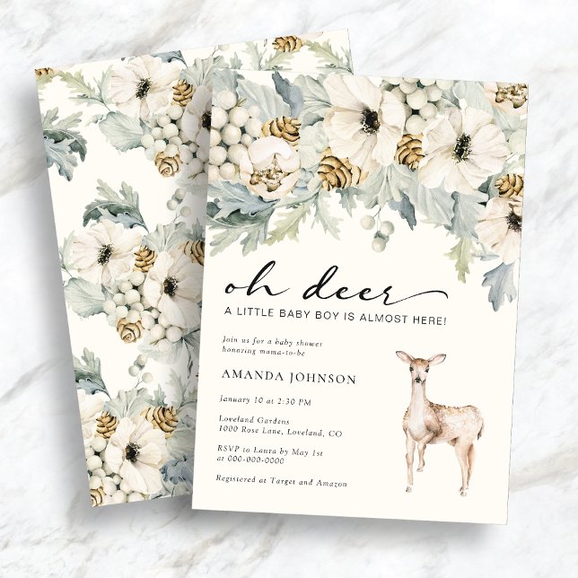 Convite de Chá de Bebê Menino com Veado (Deer Baby Boy Shower Invitation
)