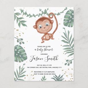 Convite de chá de bebê menino feliz com macaco e f