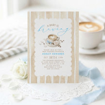 Convite de Chá de Bebê Menino Latte Arco Azul