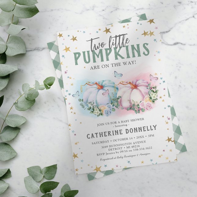 Convite de Chá de Bebê Menino Menina Abóbora Gêmeo (Criador carregado)
